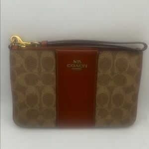 Coach Brown and Red Wristlet